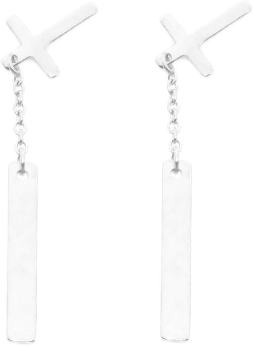 JSEA Black Silver Cross Studs Stainless Steel Dangle Drop Earrings Screw Back Stud Earrings Personalized