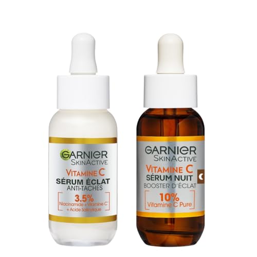 Garnier Skin Active - Coffret Sérum Jour Anti-Taches Brunes + Sérum Nuit Booster d’Éclat - Soins Visage Enrichis en Vitamine C - Vegan & Cruelty Free -...