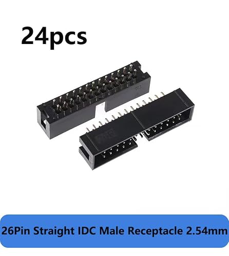 24 Pieces 2x13 Dual Row 26 Pin Straight Box Header Connector IDC Male for Dual Row Receptacle Pitch 2.54mm for PCB Electronic Projects, Flat Ribbon Cables. (24pcs/26pin 2.54 mm Male Socket Terminal) - Thumbnail 3