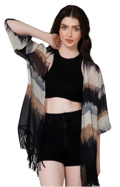 lunice Women’s Chiffon Printed Casual Shrug | Half Sleeve Lightweight Open Front Shrug for Girls & Women-picture-47