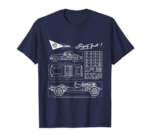 BMH MG MGA Retro Sports Car Technical Drawing T-Shirt, Men, Navy Blue, 4X-Large