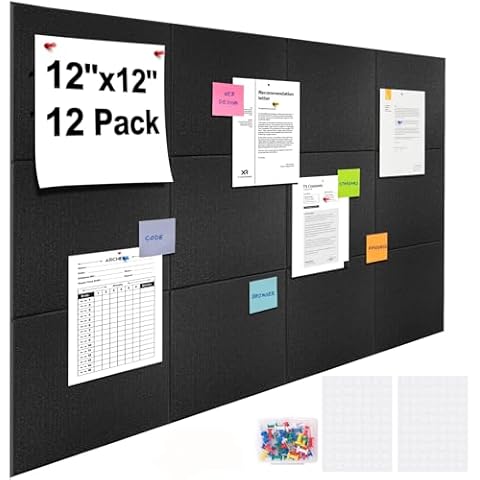 Large Cork Board 12 Pack Bulletin Boards for Walls 11.8"x11.8" Felt Wall Tiles with Removable Adhesive Tabs and Push Pin,Felt Boards for Home Office Kitchen Wall Decoration Cover