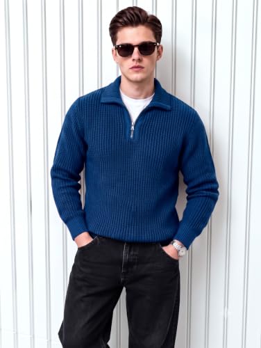 Image of Kvetoo Mens Woolen Sweater for Man Winter Quarter Zipper Knit Sweater Full Sleeve Office Wear Pullover