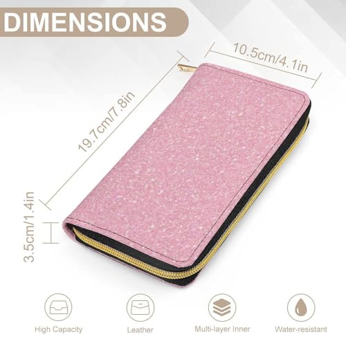 Girl's Long PU Wallet, Travel Purse Fashion Design, Huge Storage Capacity Purse, Cute Decor Zipper Wallet Pink Glitter Texture2