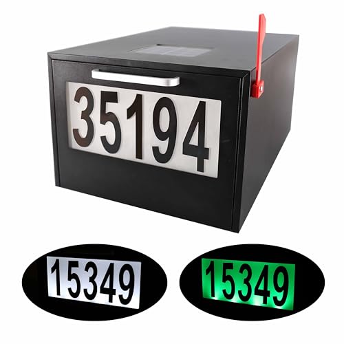 Image of Black Post Mount Mailbox | 2 Lighting Modes, Solar Numbers Light, Large Capacity, Infrared Sensor Illuminated at Night, Iron Numbers