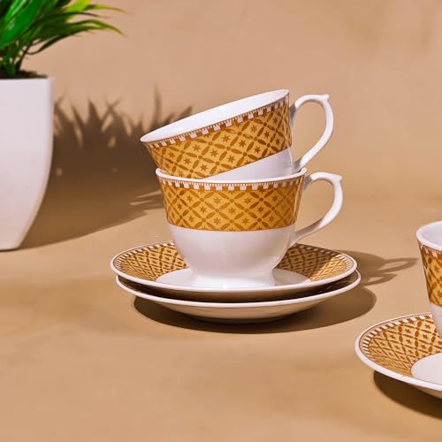 Image of U.P.C. Toughened Glass Cup with Saucer Set of 12 Pcs (Cup white-33)