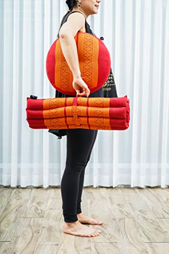 Image of Leewadee Meditation Cushion Set - 1 Small Zafu Yoga Pillow and 1 Small Roll-Up Zabuton Mat Filled with Kapok
