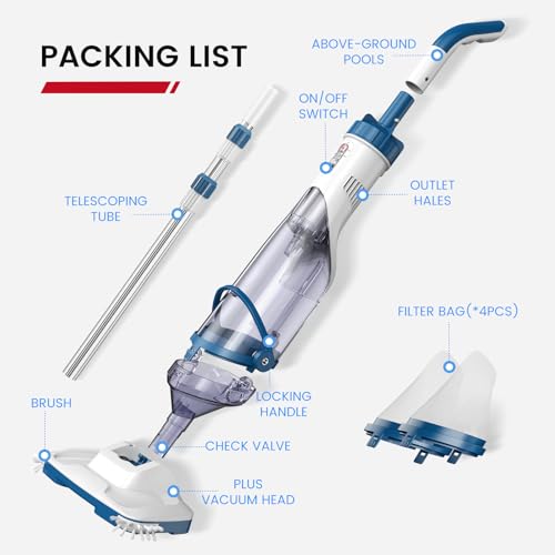 Enhulk Poolsauger Akku, 2025 Verbesserter 34cm breiter Kopf, Betriebsdauer bis zu 60 Minuten, Poolreiniger mit 3 Filter & Teleskopstange, Absaugung bis zu 4200L/H, Ideal für Aufstellpool usw