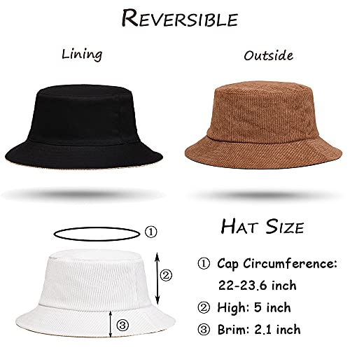 Belsen Corduroy Reversible Bucket Hat Unisex Cotton Twill Canvas Sun Fishing Hat (Brown(Reversible-Black)) #TOP2