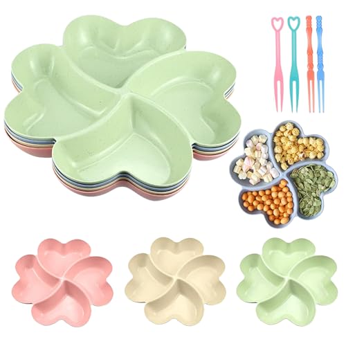 Yhjxly 4 Piezas Bandeja para Aperitivos con 4 Compartimentos,Bandeja Aperitivos,Plato de Snacks, Plato de Snacks Plastico Reutilizables para Almacenar Nueces, Frutas Secas, Frutas, Dulces