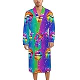 Supdreamc Mens Polyester Kimono Pajamas Bathrobes, Lgbt Gay Homosexual Lesbian Rainbow Lips Sleep Robe, Casual Holiday Pajama Bathrobes