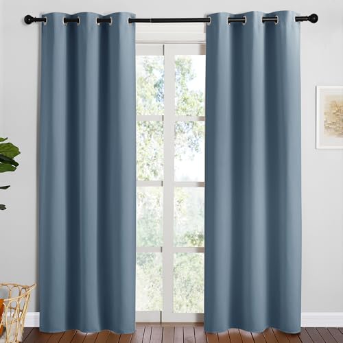 Image of NICETOWN Smoky Blue Blackout Curtains 84 inches Length for Living Room, 2 Panels, 42 inch Wide, Thermal Insulated Long Drapes for Large Window