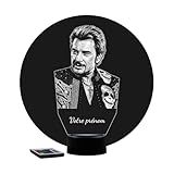 JNB Maker FR Lampe 3D Portrait de stars – Avec personnalisation offerte – Télécommande 16 Couleurs + 4 Modes automatiques – Cadeau personnalisé/Décoration – Made in France (Johnny Hallyday 2)