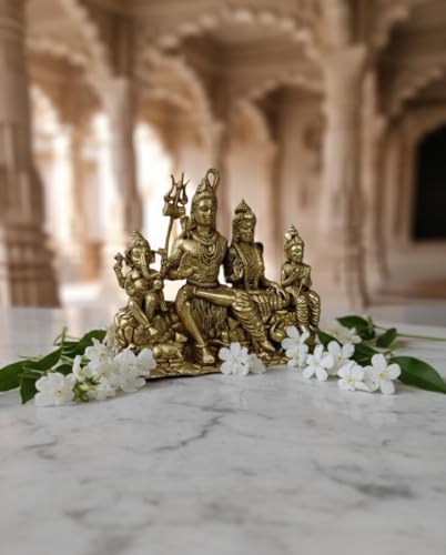 Image of Shiv Pariwar Brass Statue, Hindu God Family Figurine, Religious Home Decor by Shree Hari Arts