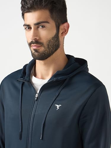 Image of TECHNOSPORT Mens Fleece Slim Fit Solid Regular Fit Hooded Jacket with Techno Warm+, Fast Dry for Winter Use