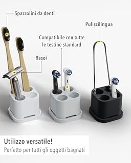 Qikfresh - Supporto per 4 testine e spazzolini elettrici - Compatibile con Oral-B, iO, Philips Sonicare, Waterpik, Fairywill - In silicone alimentare (Bianco)
