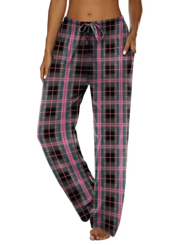 Image of Ekouaer Women Pajama Pants Comfy Pj Bottom with Pockets Stretch Plaid Sleepwear