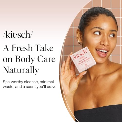 Image of Kitsch Cleansing Tart Cherry Soap Bar with Refreshing Scent - Eco-Friendly Body Wash Women Love - Cherry Solid Bar Soap for Daily Use - Silicone, Sulfate and Paraben Free, Made in USA - 4oz