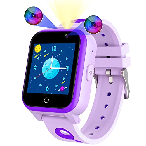 Mingfuxin Kinder Smart Watch für Jungen Mädchen, Kinderspiele Smartwatch mit 18 Puzzle Spiele, Dual-Kamera, Musik-Video-Schrittzähler-Wecker für Kinder Weihnachten Geburtstag Geschenke(Violett-A9) Cover