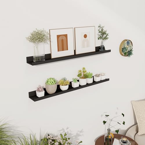 Axeman 30 Inch Floating Shelves Black | Picture Ledge Shelf Set of 2 | Rustic Picture Shelf for Wall with Ledge | Black Wall Shelves with Lip | Photo Ledges Nursery Bookshelf