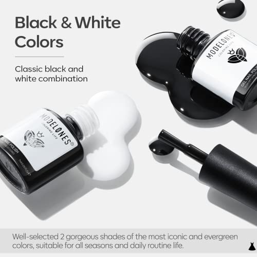 Modelones Gel Nail Polish Kit, 2 Pcs 15 Ml White Black Gel Polish Set Soak Off Led Nail Gel Polish [Long Lasting] [Vegan] Nail Lacquer Nail Art Design Decoration Diy At Home Holiday Beauty Gifts 0.5Oz(Each) #TOP20
