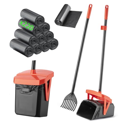 TIMINGILA 36" Pooper Scooper Swivel Bin & Rake with 220 Dog Poop Bags, Dog Pooper Scooper with Bag Attachment19.7 x 17.7", Adjustable Long Handle for No-Bend Cleanup for Large Small Dogs