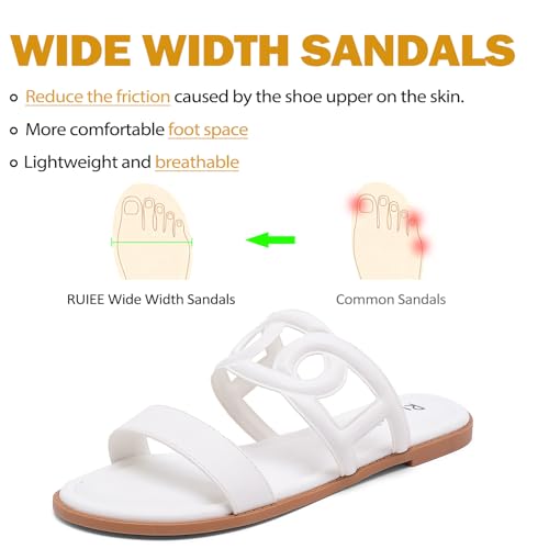 Image of Ruiee Wide Width Sandals for Women, Summer Flat Slides Casual Braided Wide Feet Sandal Comfort Slip on Sandals Open Toe Beach Shoes for Women.