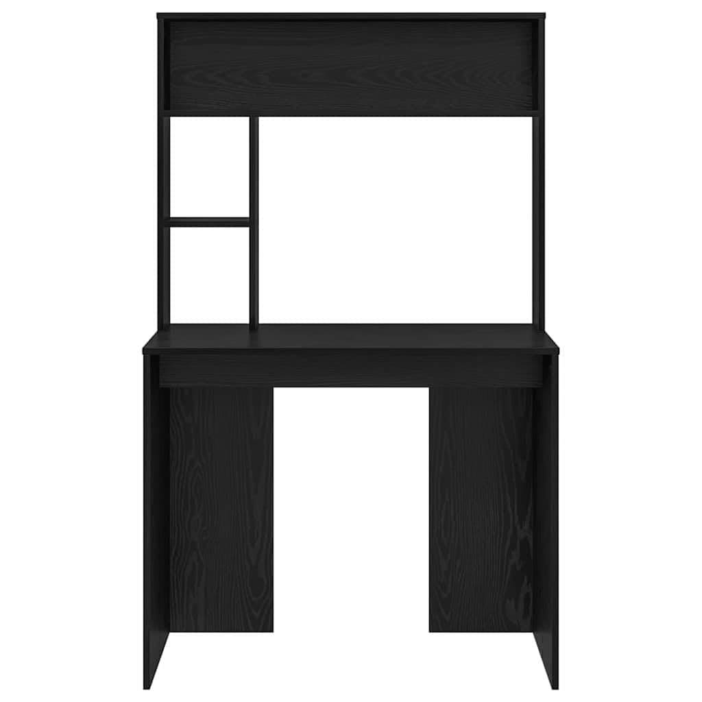 Scrivania con mensola, colore nero, effetto rovere, 91 x 50 x 149 cm, materiale in legno, moderna scrivania per computer per casa, ufficio, giochi, apprendimento, con spazio di archiviazione