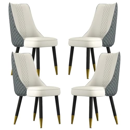 Image of Dream Furnishing - Set of 4 Dinning Chairs Elegant & Luxury Looks Strong Metal Frame Legs for Home Cafe Office Hotel (Dark Grey-Ivory)