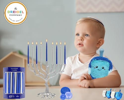 The Dreidel Company Dripless Blue/Silver Metallic Hanukkah Candles Frosted Premium Tapered Hand Decorated Chanuka Candles - Thumbnail 2