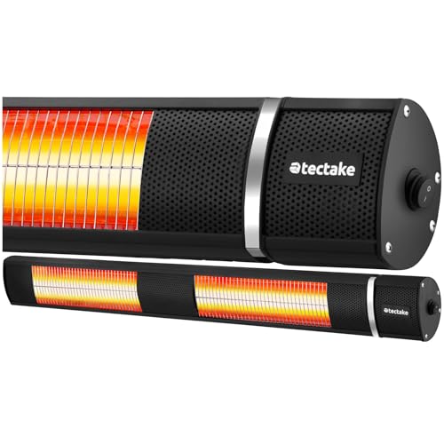 Tectake® Radiatore a Infrarossi 3000W, Cassa in Alluminio, Inclinabile, Riscaldamento Infrarossi con 3 Livelli di Potenza, Telecomando, Adatto ai Soggetti Allergici - Nero