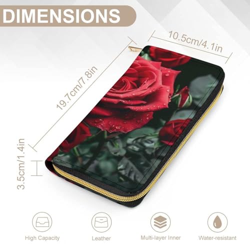 Red Rose Print Long Wallet for Women Men PU Leather Card Holder Organizer with Zipper Coin Pocket & Cash Slots2