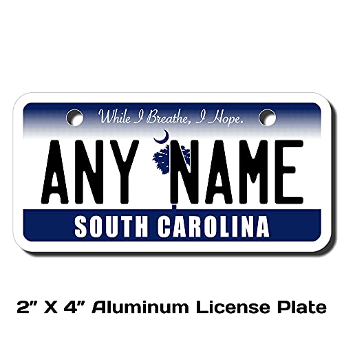 TEAMLOGO Personalized South Carolina License Plate - Sizes for Kid's Bikes, Cars, Trucks, Cart, Key Rings Version 4 (2 x 4 Aluminum License Plate)