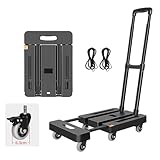 Gearwell Folding Utility Cart, Plattformhandwagen, 6-Rad-Klappwagen, Gepäcktransportwagen, 500 lbs Ladung mit 2 elastischen Seilen für das Reiseinkauf schwarz