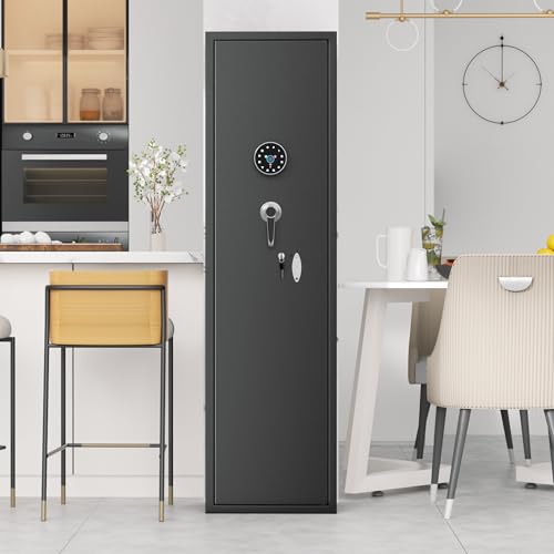 Image of Bonusall Fully Assembled Biometric Gun Safe Rifle,Gun Safes for Rifles and Pistols Holds 8-10 Firearms with Adjustable Racks,Fingerprint Keypad Lock Gun Cabinet for Home & Hunting for Enthusiasts