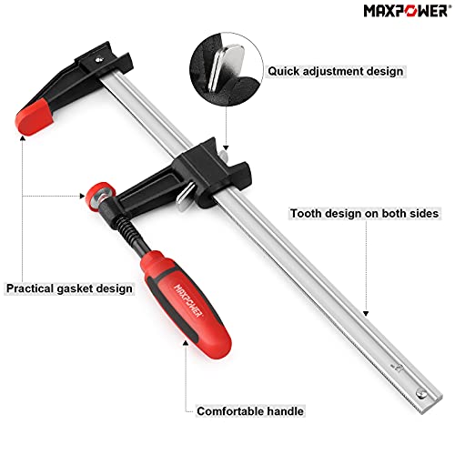 MAXPOWER 12 Inch Steel Bar Clamps Set, Heavy-Duty F Clamp, 3" Throat Depth by MAXPOWER - Image 3