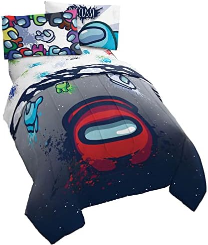 Jay Franco Among Us Space Splatter 5 Piece Full Size Bed Set - Includes Comforter & Sheet Set - Super Soft Fade Resistant Microfiber (Official Among Us Product)