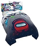Jay Franco Among Us Space Splatter (4 Piece) Twin Size Bed Set - Includes Comforter & Sheet Set - Super Soft Fade Resistant Microfiber (Official Among Us Product)