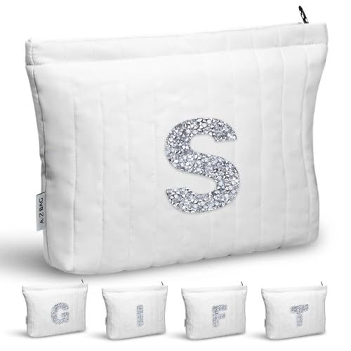 A-Z BAG Personalised Makeup Bag with Rhinestones​ Letter,Gifts for Women,Mum,Friend,Sister,Teenage Girls,Bridesmaid,Cosmetic Bag & Toiletry Pouch (S)