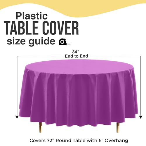 Image of Exquisite 66% Thicker Premium Magenta Round Tablecloth 0.5 Mil 24 Pack Plastic Table Cloth Disposable 84 Inch Round Plastic Tablecloth Won't Tear Easily Like Cheap Thin Brands