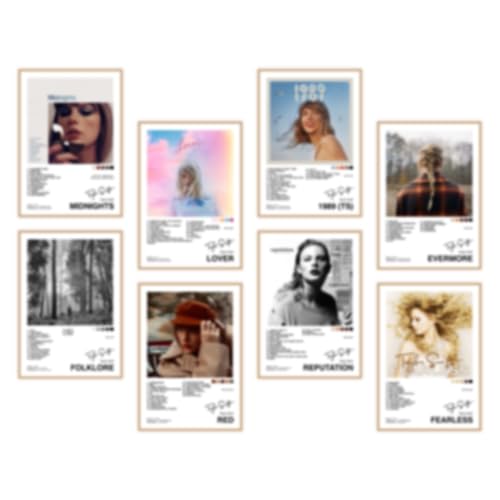 Image of CodersParadise Pack of 8 Music-Inspired Album Art Wall Posters | Aesthetic Pop Music Fan Art Prints | 8x12 Inch (A4 Size) Wall Decor Posters with Glue Dots | Bedroom, Living Room, Office Decoration