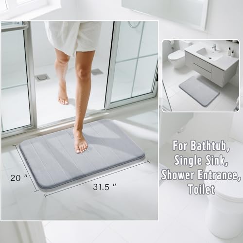 Yimobra Memory Foam Bath Mat, Super Soft Absorbent Bathroom Rug Non Slip 31.5x20 Inch, Quick Dry, Machine Washable Floor Carpet for Tub Shower, Home Decor Accessories, Silver by Yimobra - Used condition - Image 2