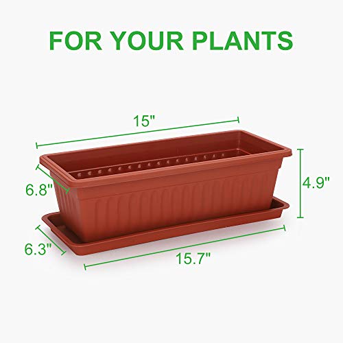 Growneer 3 Packs 15 Inches Terracotta Color Flower Window Box Plastic Vegetable Planters With 15 Pcs Plant Labels, For Windowsill, Patio, Garden, Home Décor, Porch #TOP2
