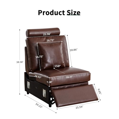 Image of RARZOE Modular Sectional Couch Power Recliner Module, Faux Leather Power Reclining Chair with Headrest, Modular Sectional Sofa Module for Living Room Home Theater, Brown