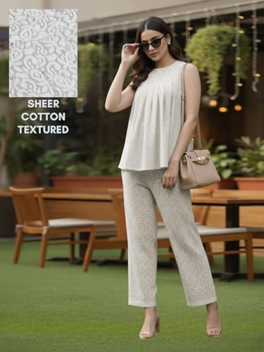 Image of GRECIILOOKS Co-Ord Set for Women stylish Solid| Jumpsuit For Women's Stylish | Dress | Travel | Sheer Cotton Textured Sleeveless Top And Straight Pants