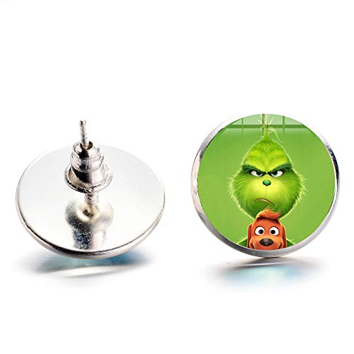 Pendientes para mujeres y niñas, para fiestas de Navidad, The Grinch, cómo el Grinch robó la impresión de Navidad, pendientes de cabujón de cristal Cover