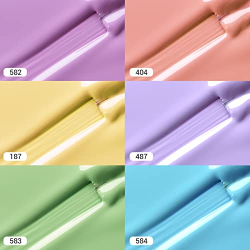 MEFA Pastel Gel Nail Polish Set 6 Colors, Summer Soft Green Light Blue Coral Peach Lilac Purple Pale Yellow Creamy Macaron Shades Popular Nail Art Design Salon Home Manicure Kit Gifts for Women Girls - Thumbnail 2