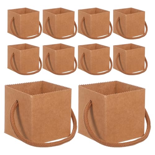 Bolsas de papel kraft impermeables con asa y fondo cuadrado para regalos decorativos