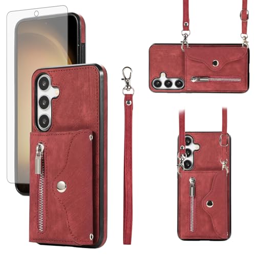 Étui cuir Samsung S23 FE 5G Asuwish rouge avec porte-carte