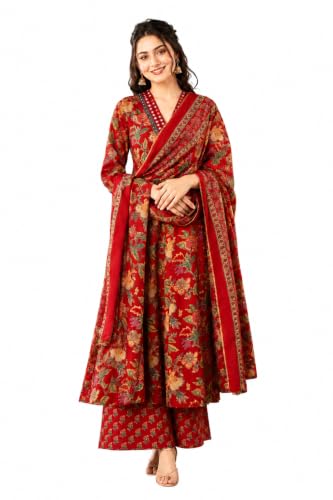 Image of Women's Rayon Printed Anarkali Kurta and Pant with Dupatta Set